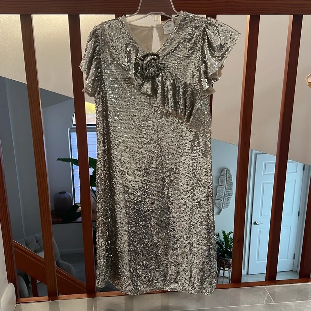 Zara Kids Sequin Golden Party Dress Size 13-14 New without tags